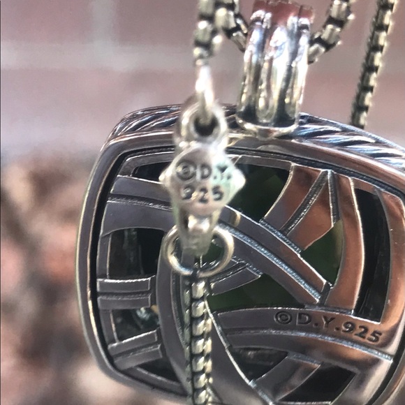 David Yurman 925 Silver Albion 20mm Prasiolite & Diamond Pendant With Chain - Picture 2 of 14